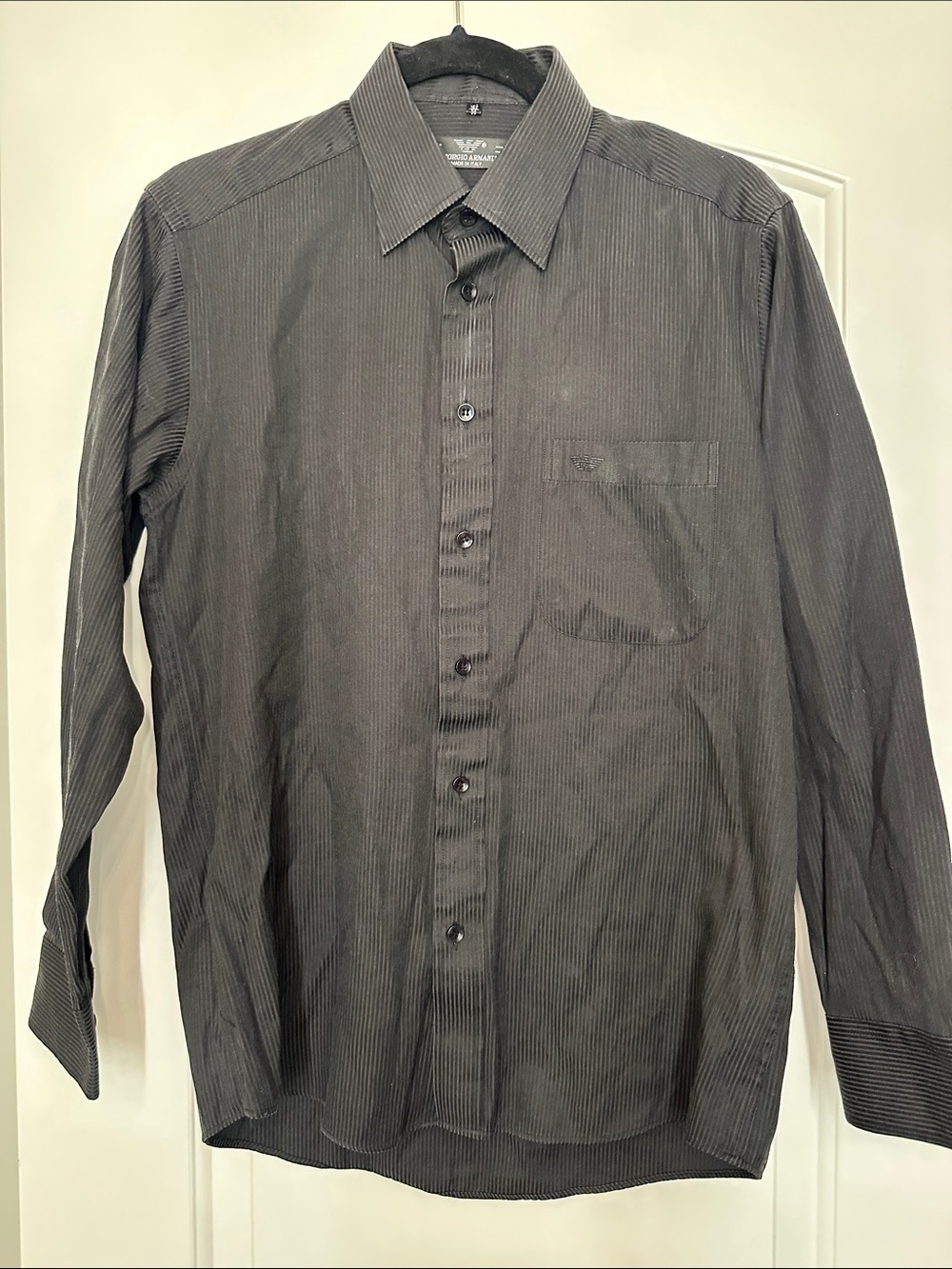 Giorgio Armani Men's Black  Fine-Striped Dress Shirt 15,5